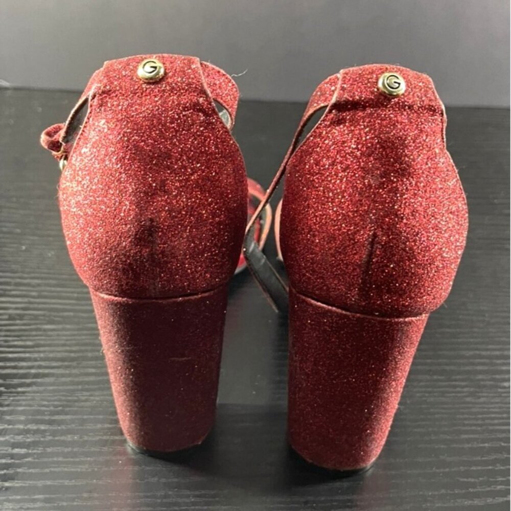 Guess Womens Red Glitter Block Heel Sandals Size 8.5 Ankle Strap Open Toe - Picture 3 of 8